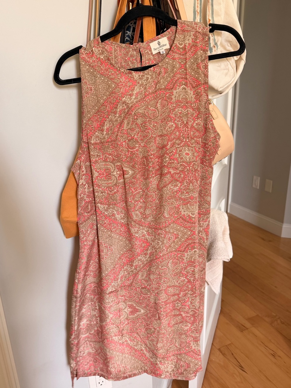 Perry Walker sleeveless pink and beige paisley print dress Size 2